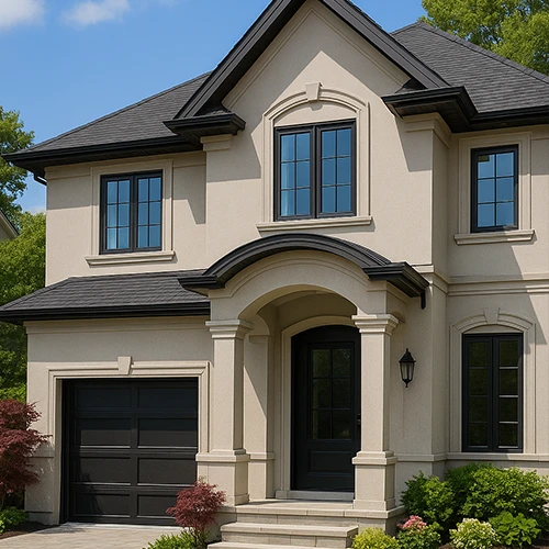 GTA stucco company work – modern EIFS wall system, detailed stone cladding, curb appeal boost.