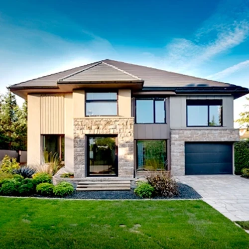 Professional stucco and stone home – Toronto exterior renovation, energy-efficient siding.