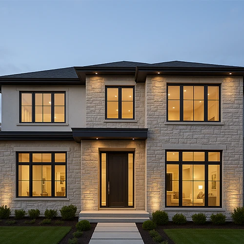 Stucco exterior contractor in Canada – EIFS system, stone finish, modern curb appeal.
